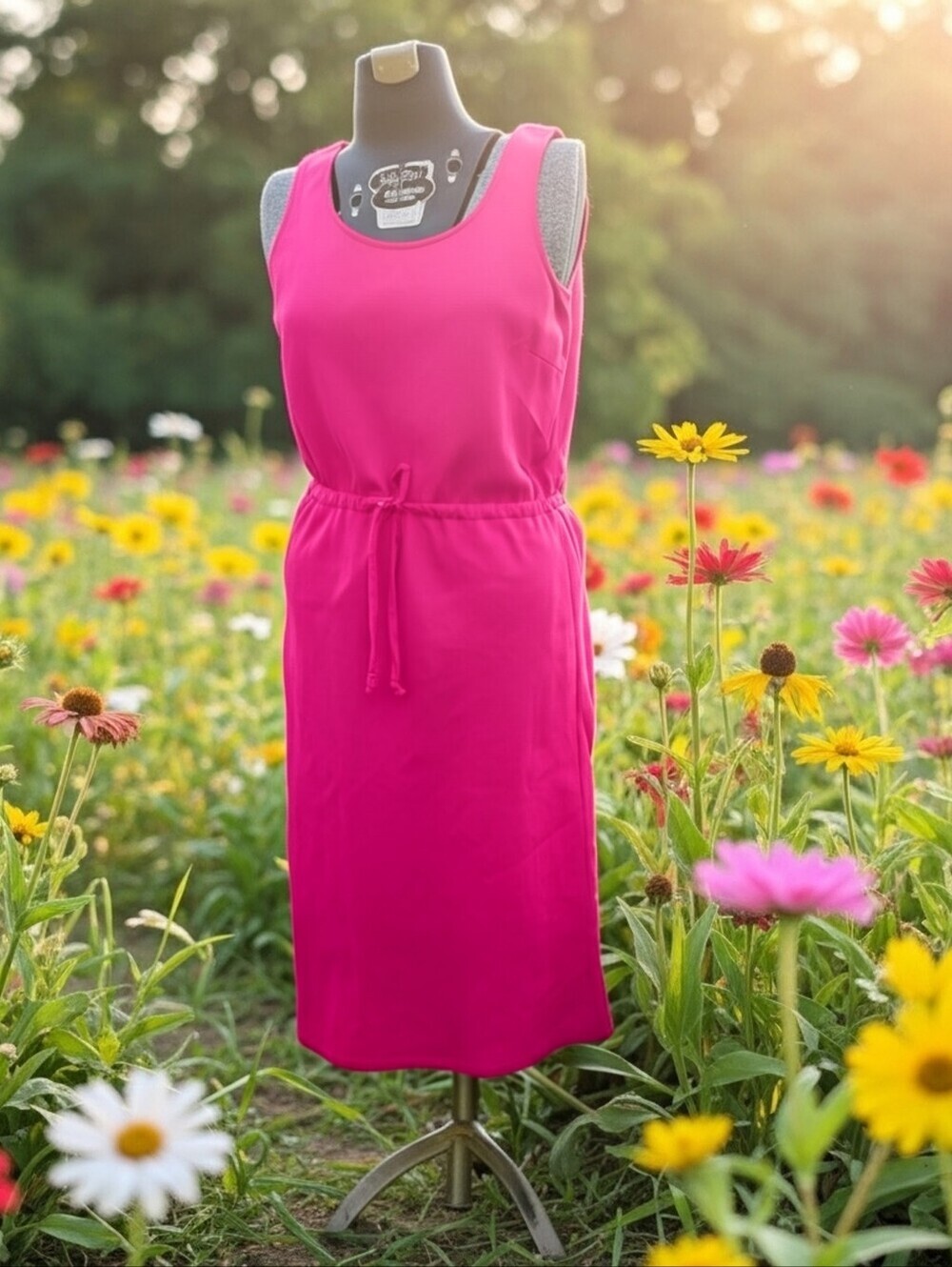 NWOT Eddie Bauer Linen Raspberry Red Sleeveless Midi Dress Size 6